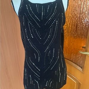 Ermanno Scervino Black cotton crystal embellished Knit Tank Top sweater Sz XL